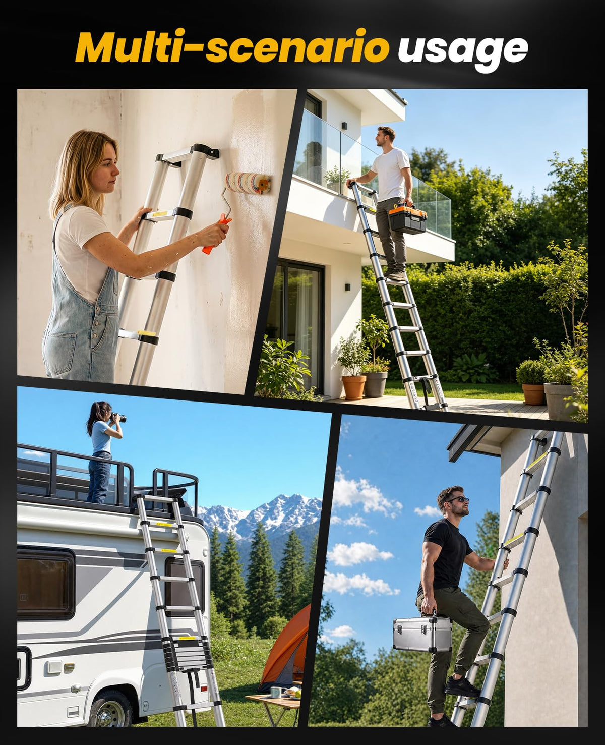 15.8FT Aluminum Telescoping Ladder 330LBS Capacity O181