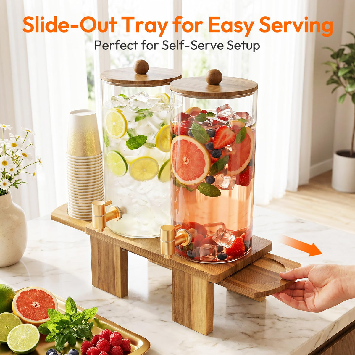 2 Pack 1.5 Gallon Drink Dispenser with Wood Stand E46684
