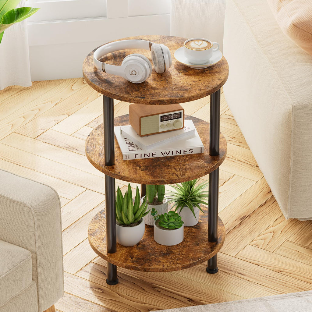 Rustic Brown 3 Tiers Round Side Table P7710