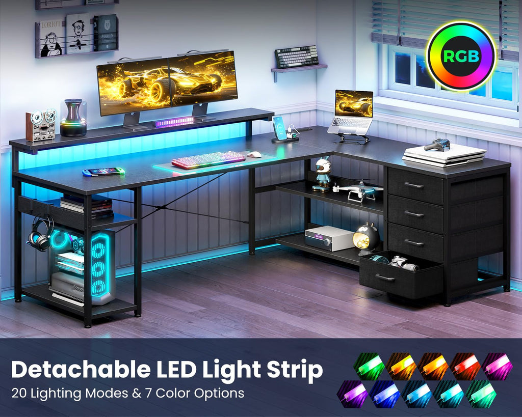 61 Inch L Shaped Computer Desk with 4 Drawers Z5922