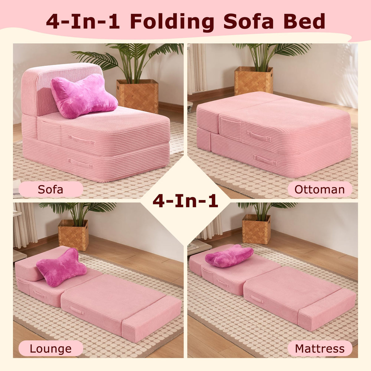 Pink Folding Convertible Sofa Bed Z8846