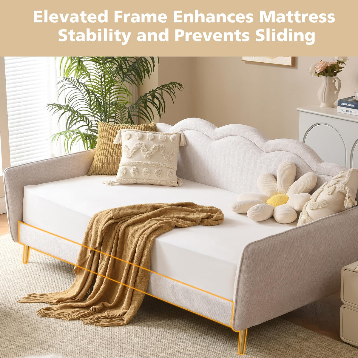 Twin Size Upholstered Linen Daybed with Metal Legs W794274