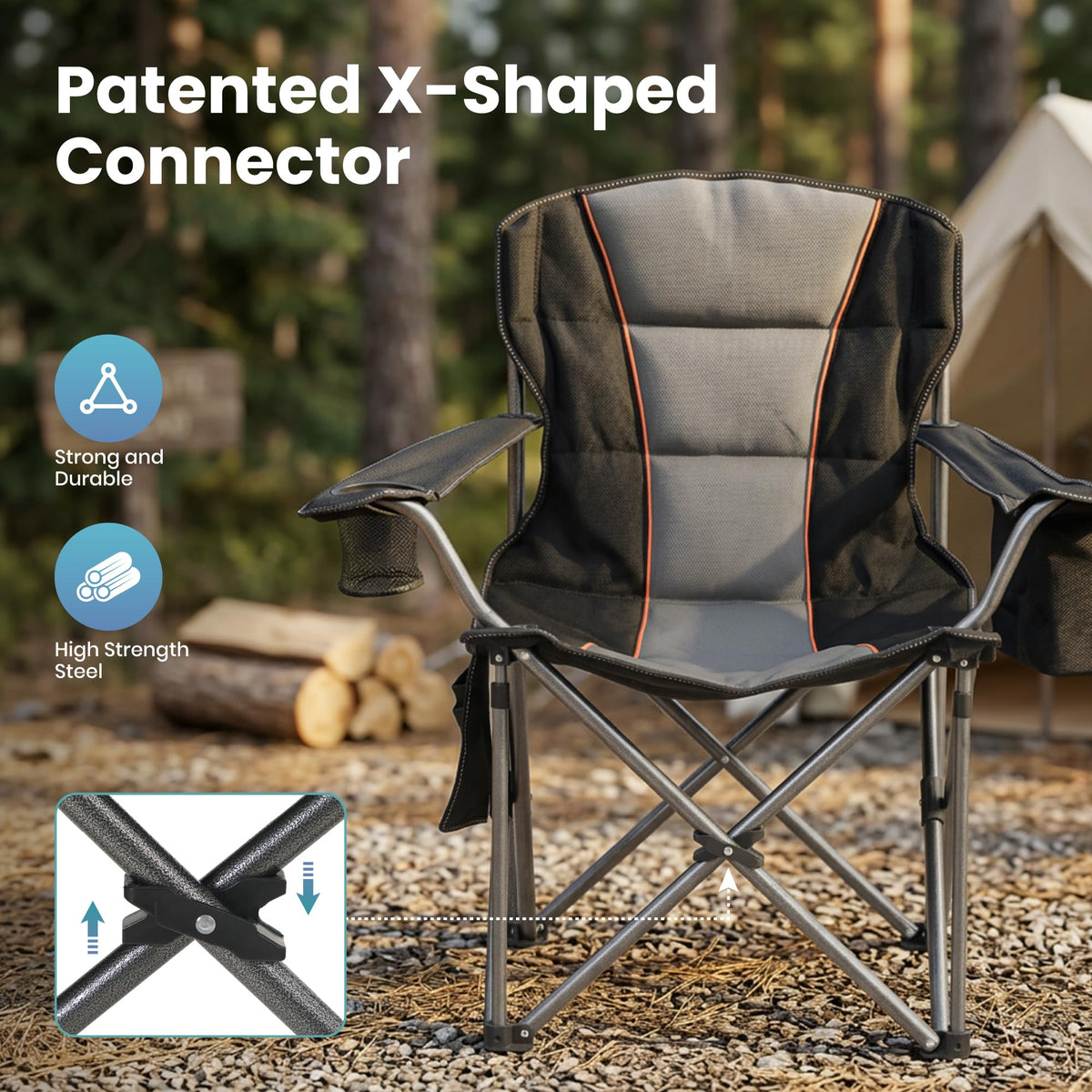 Oversized Folding Camping Chairs 2 Pack Black C618