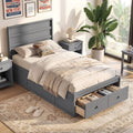Grey Twin Wood Platform Bed with Storage Drawers E1858