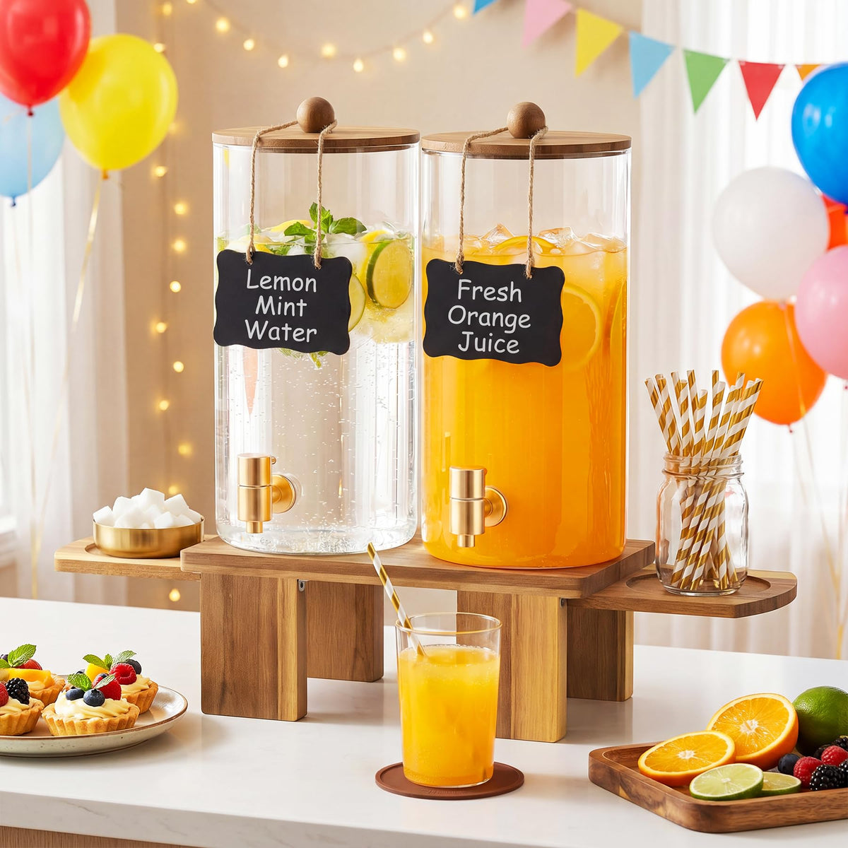 2 Pack 1.5 Gallon Drink Dispenser with Wood Stand E46684