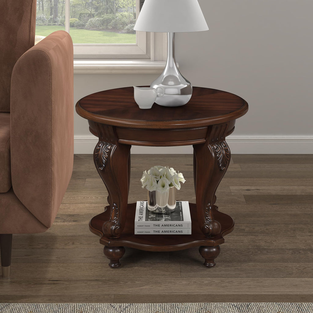 Vintage Round Wood End Side Table 22-Inch B914245