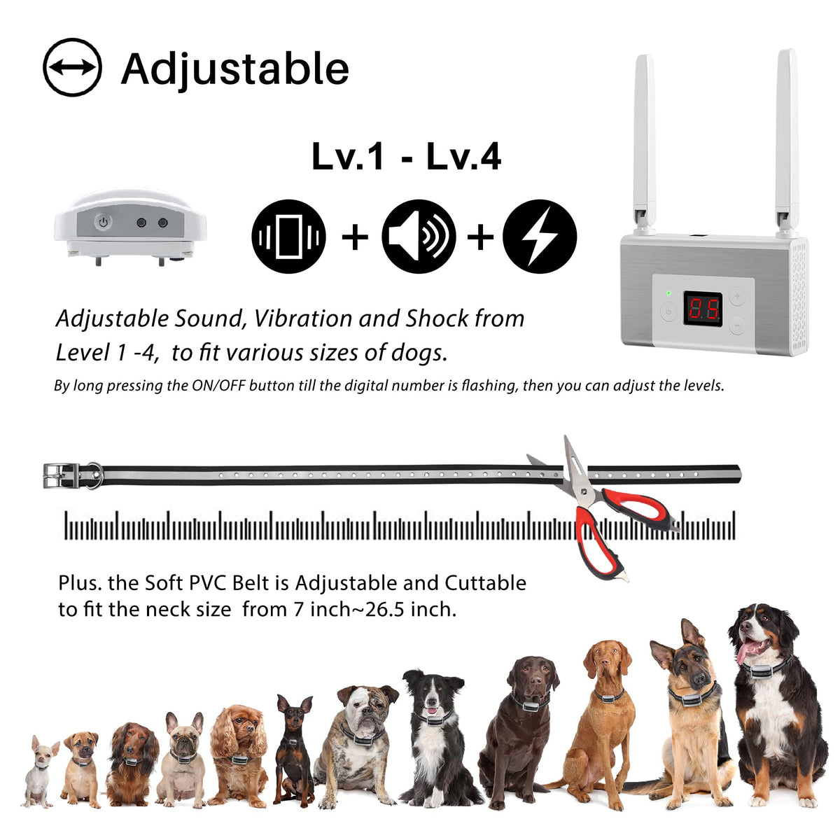 Electric Wireless Dog Fence System with Waterproof Rechargeable Collar C836