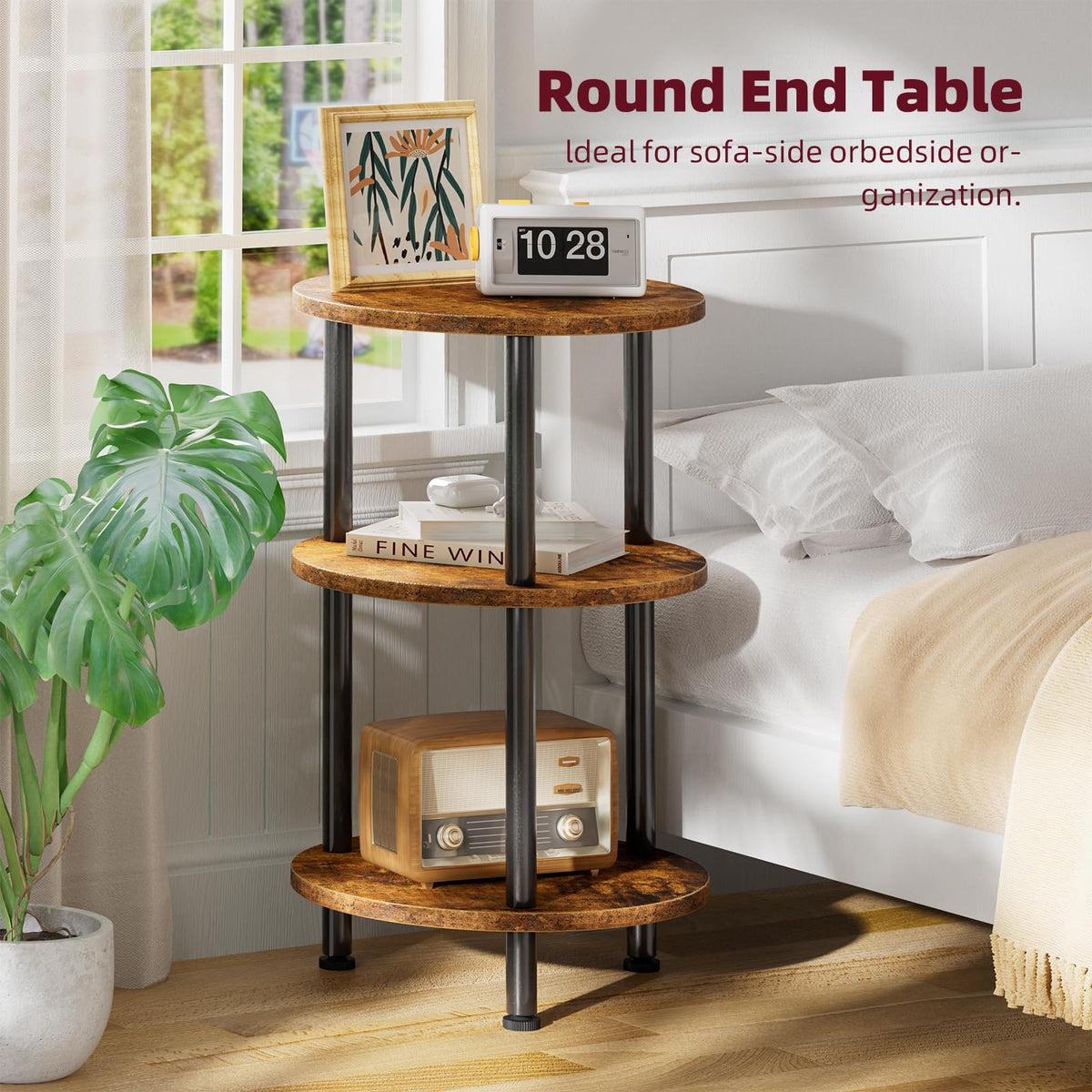 Rustic Brown 3 Tiers Round Side Table P7710
