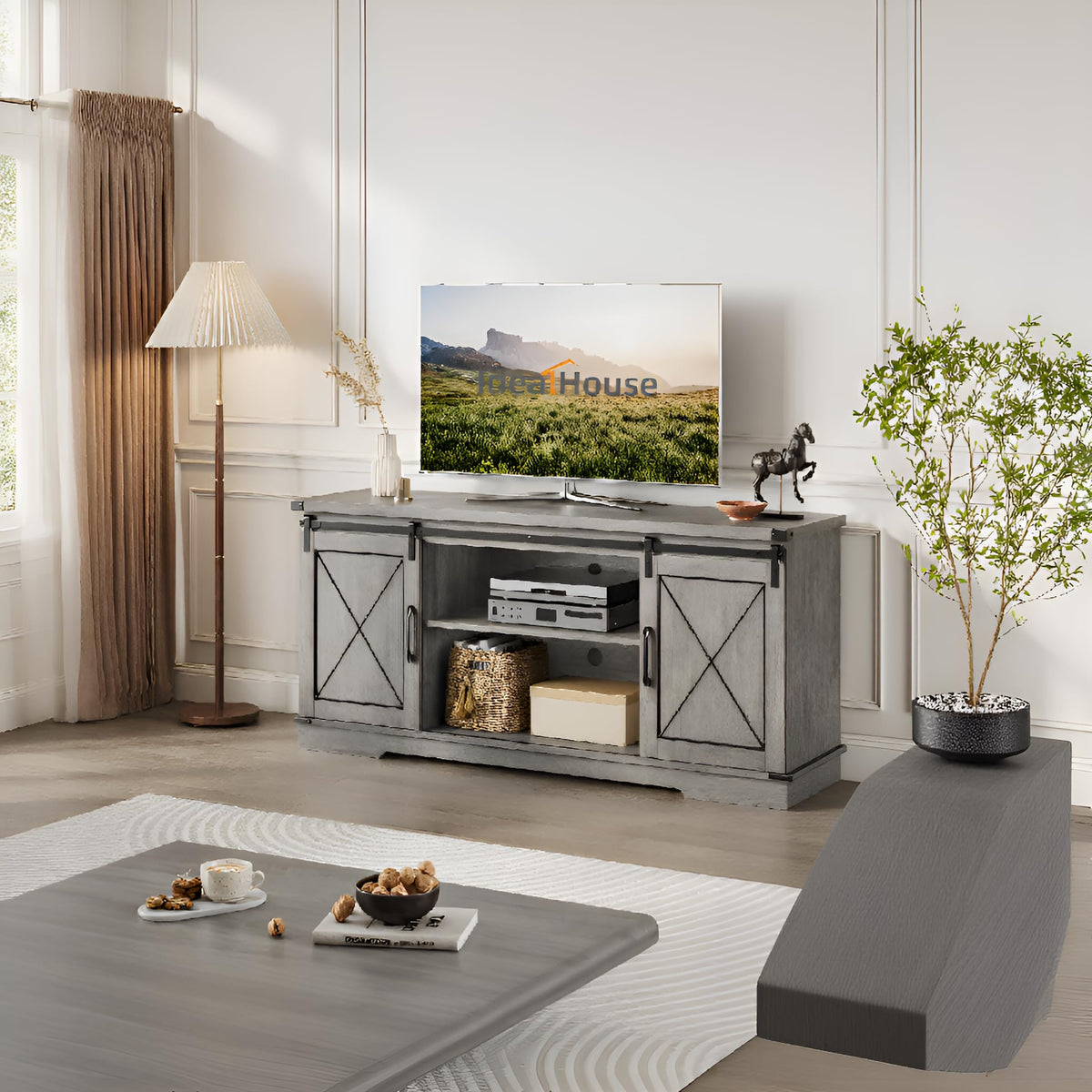 65" Rustic Farmhouse TV Stand with Sliding Barn Doors N70143