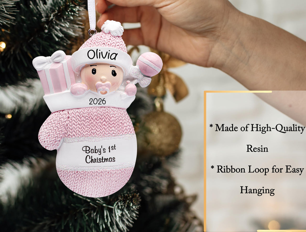 Baby's First Christmas Ornament 2026 Pink Mitten T98291