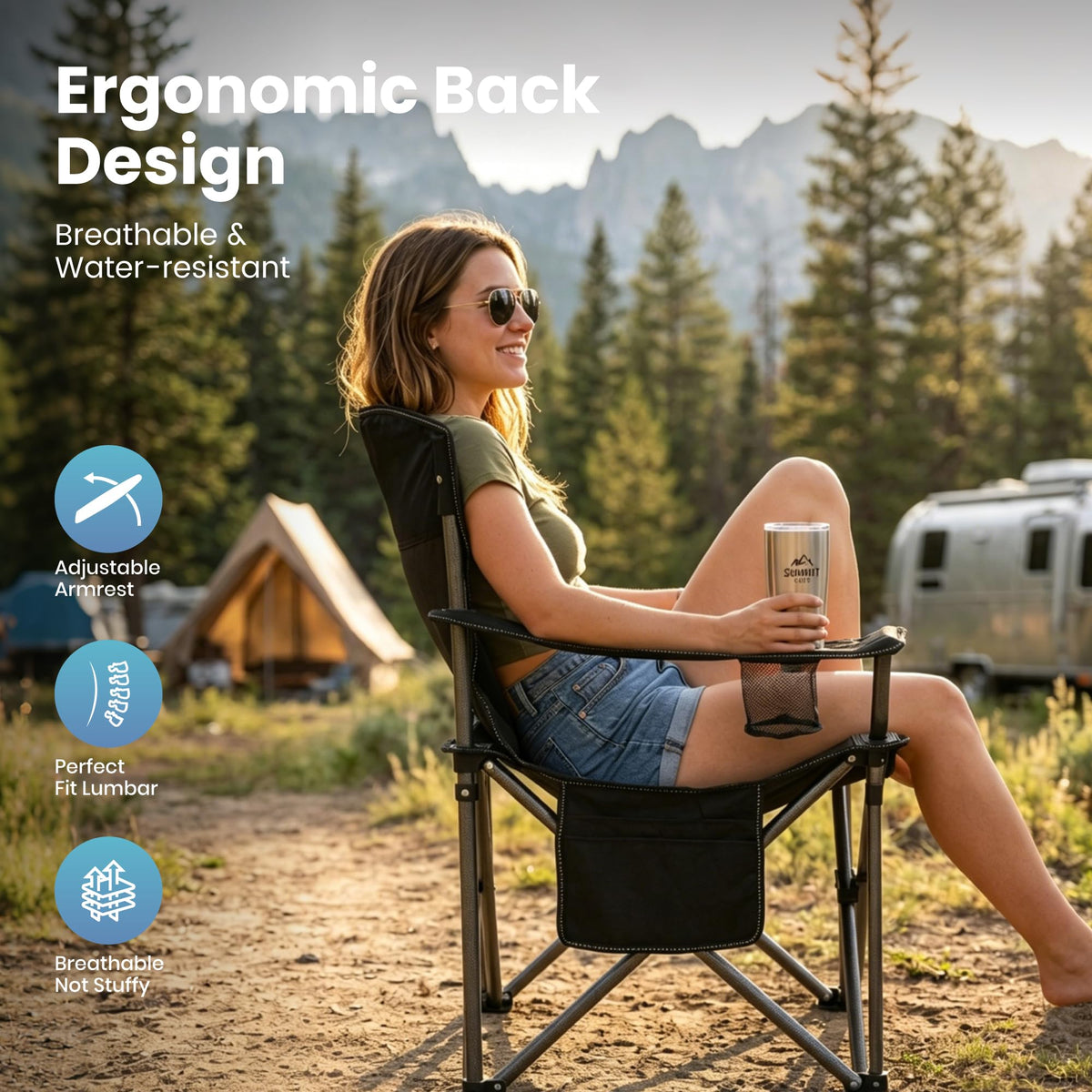 Oversized Folding Camping Chairs 2 Pack Black C618