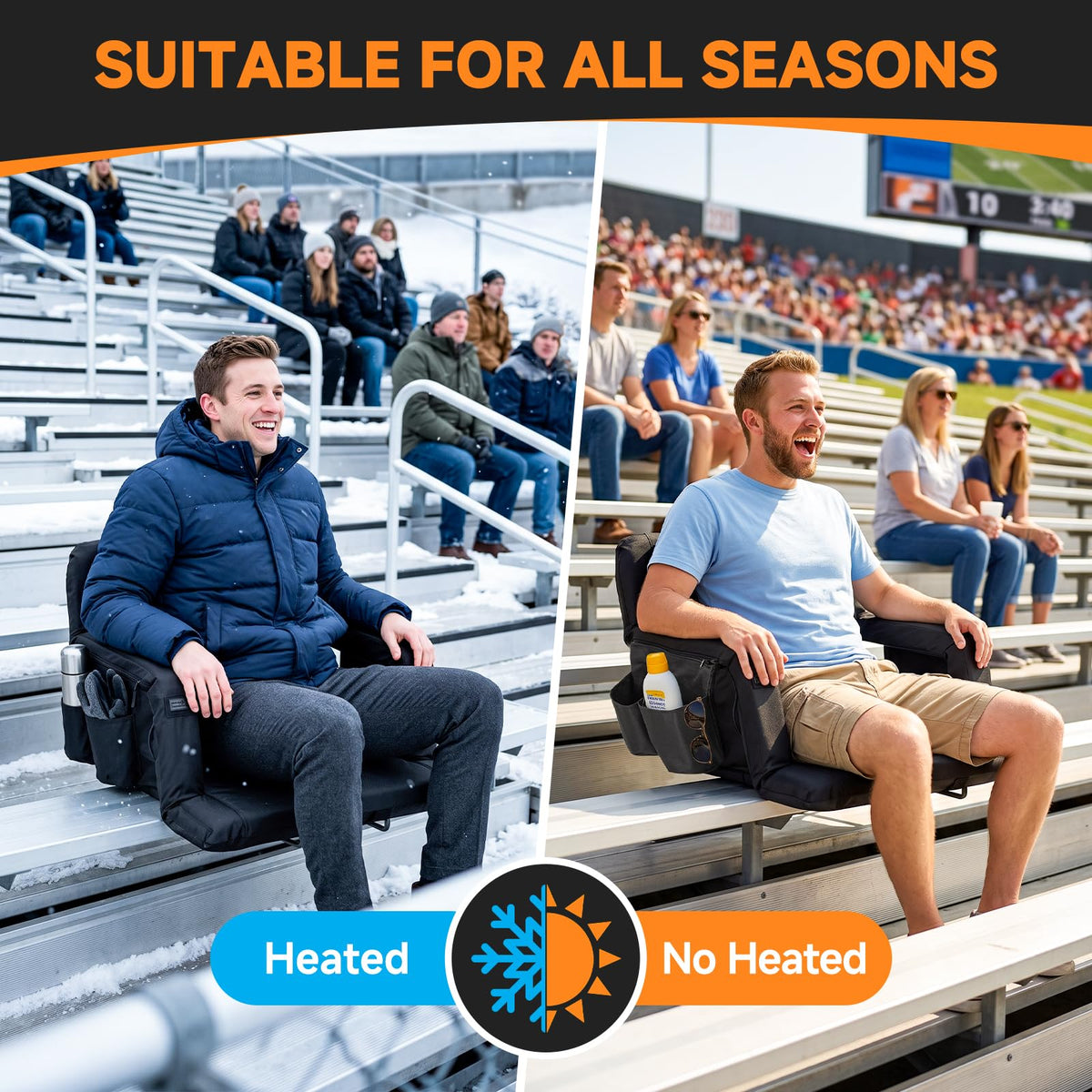 Wide Heated Stadium Seat with Back Support & Cushion J376061