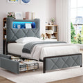 Twin Upholstered Velvet Platform Bed Frame with 2 Storage Drawers O127