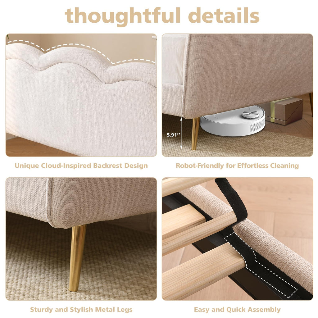 Twin Size Upholstered Linen Daybed with Metal Legs W794274