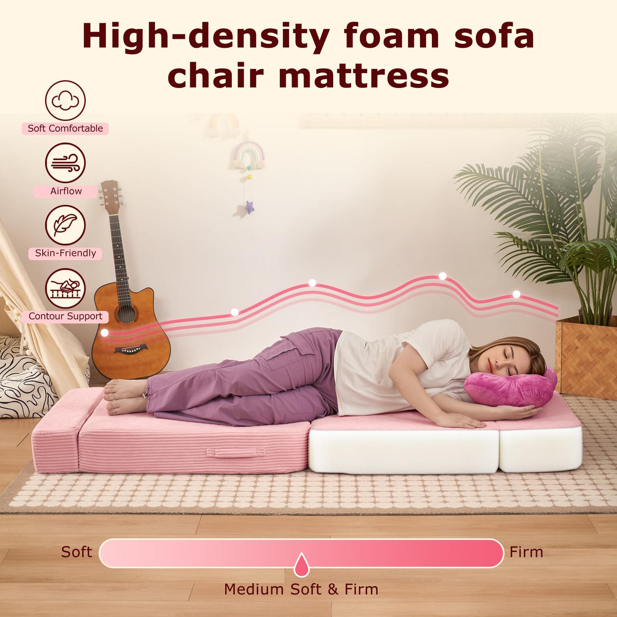 Pink Folding Convertible Sofa Bed Z8846