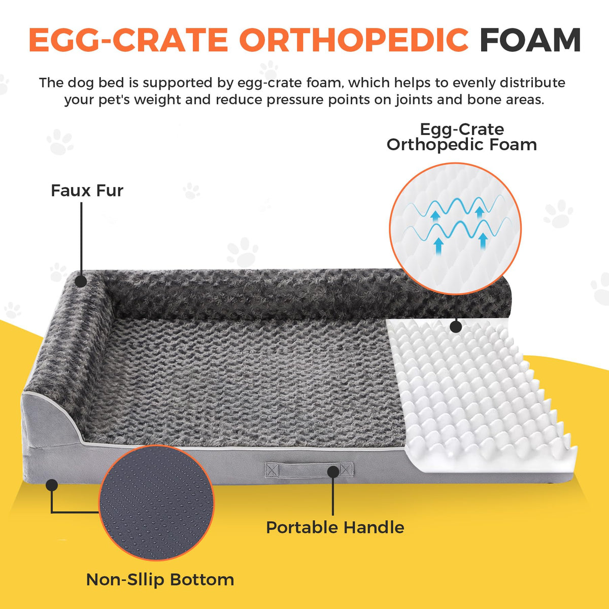 XL Orthopedic Dog Bed Grey I58414