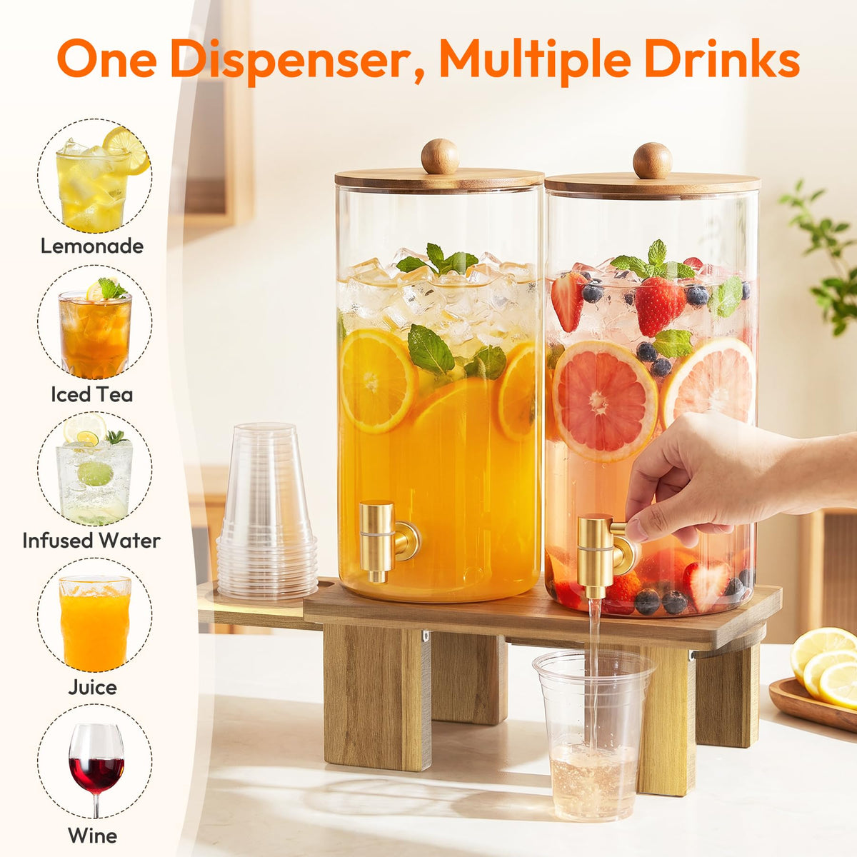 2 Pack 1.5 Gallon Drink Dispenser with Wood Stand E46684
