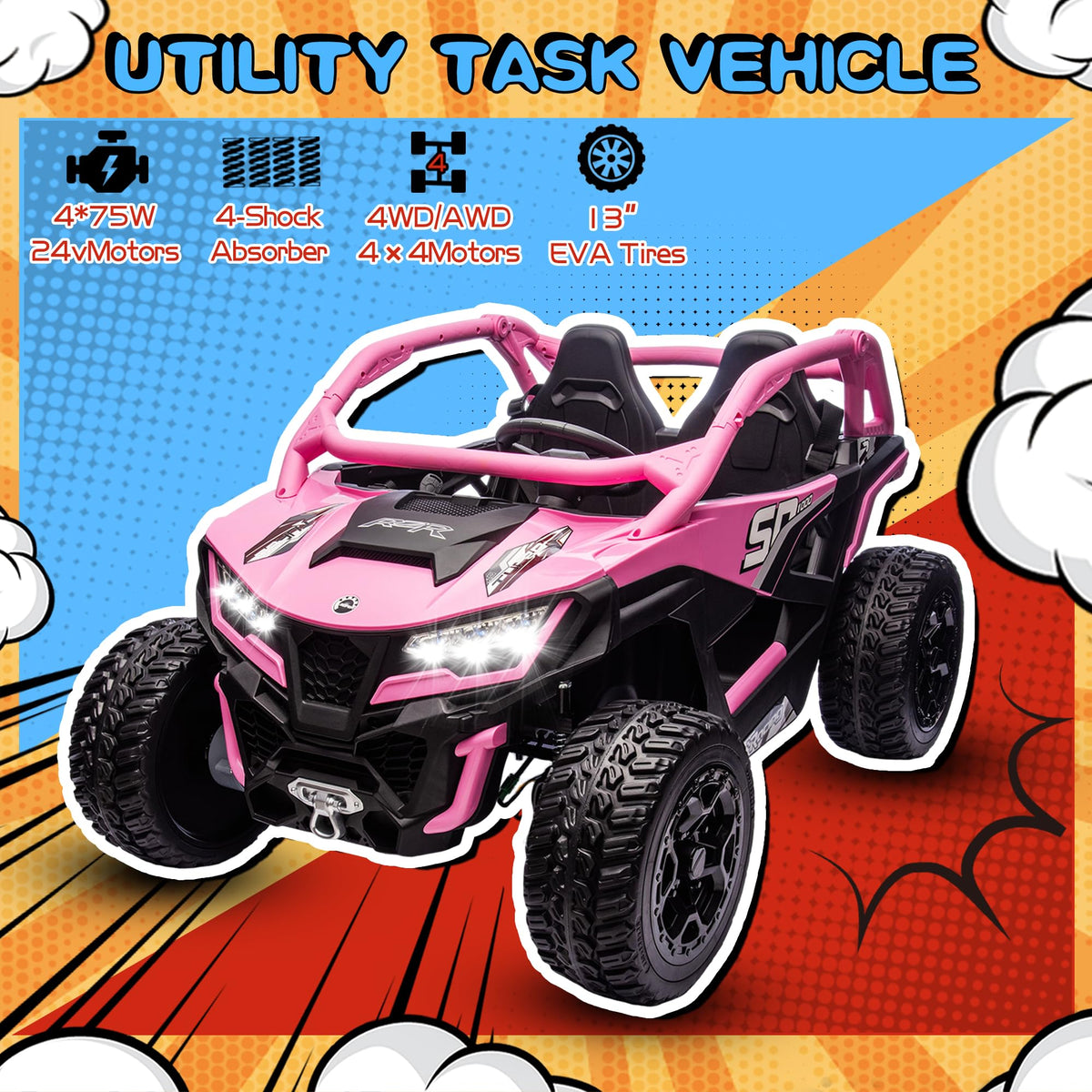 24V 10AH 2-Seater 4x4 Ride on Car UTV N23824