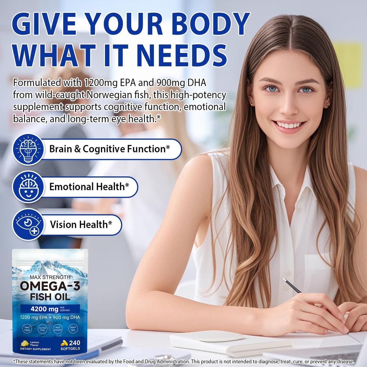 Omega 3 Fish Oil Supplement 240 Softgels Lemon Flavor X209024