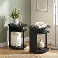 Set of 2 Round End Table with Oval Tabletop and Open Shelf, Walnut L711