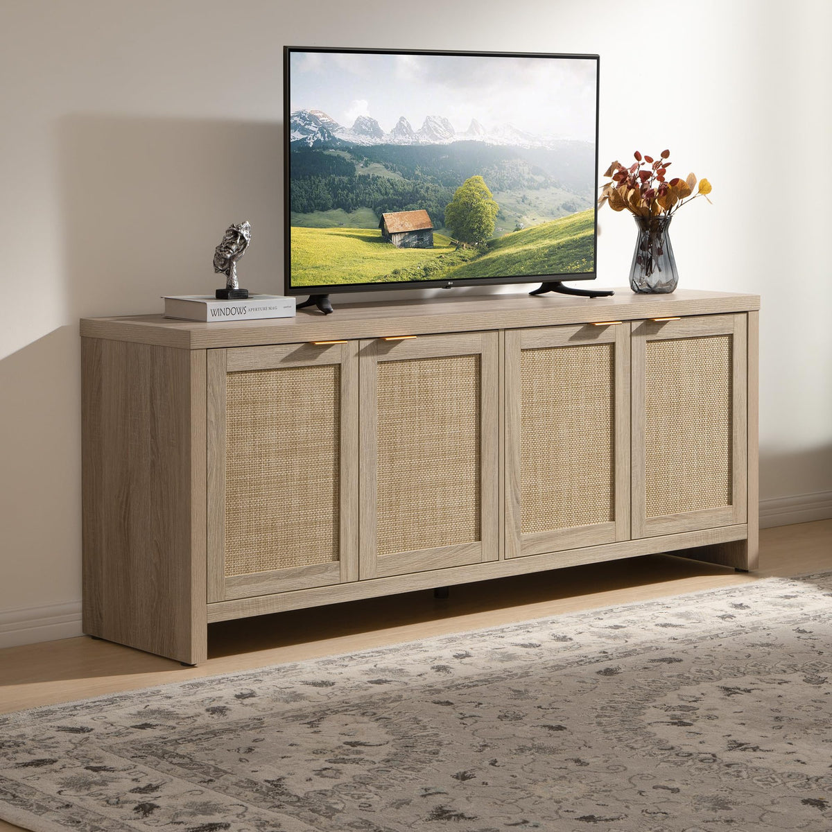 TV Stand with 4 Rattan Cabinets K397