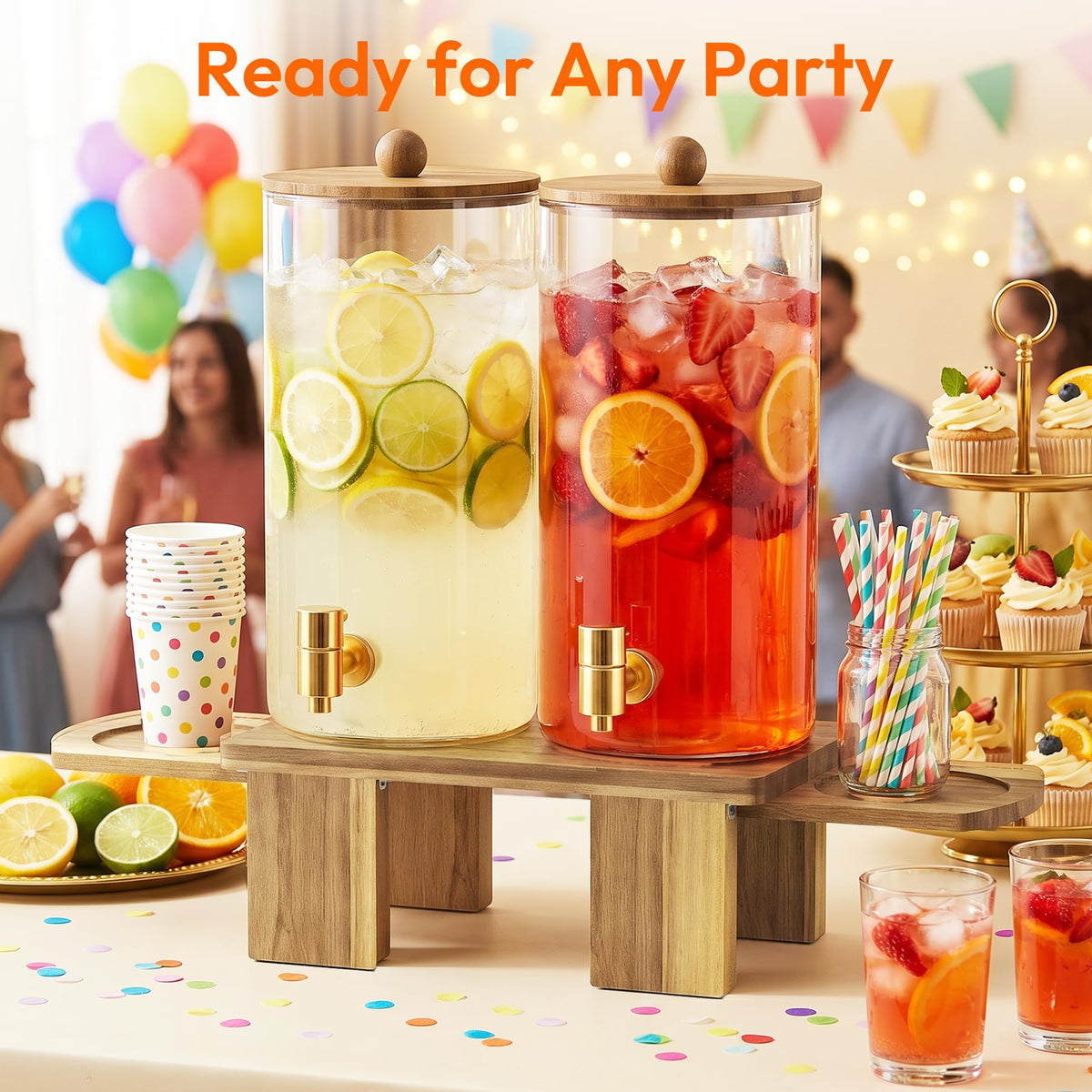 2 Pack 1.5 Gallon Drink Dispenser with Wood Stand E46684