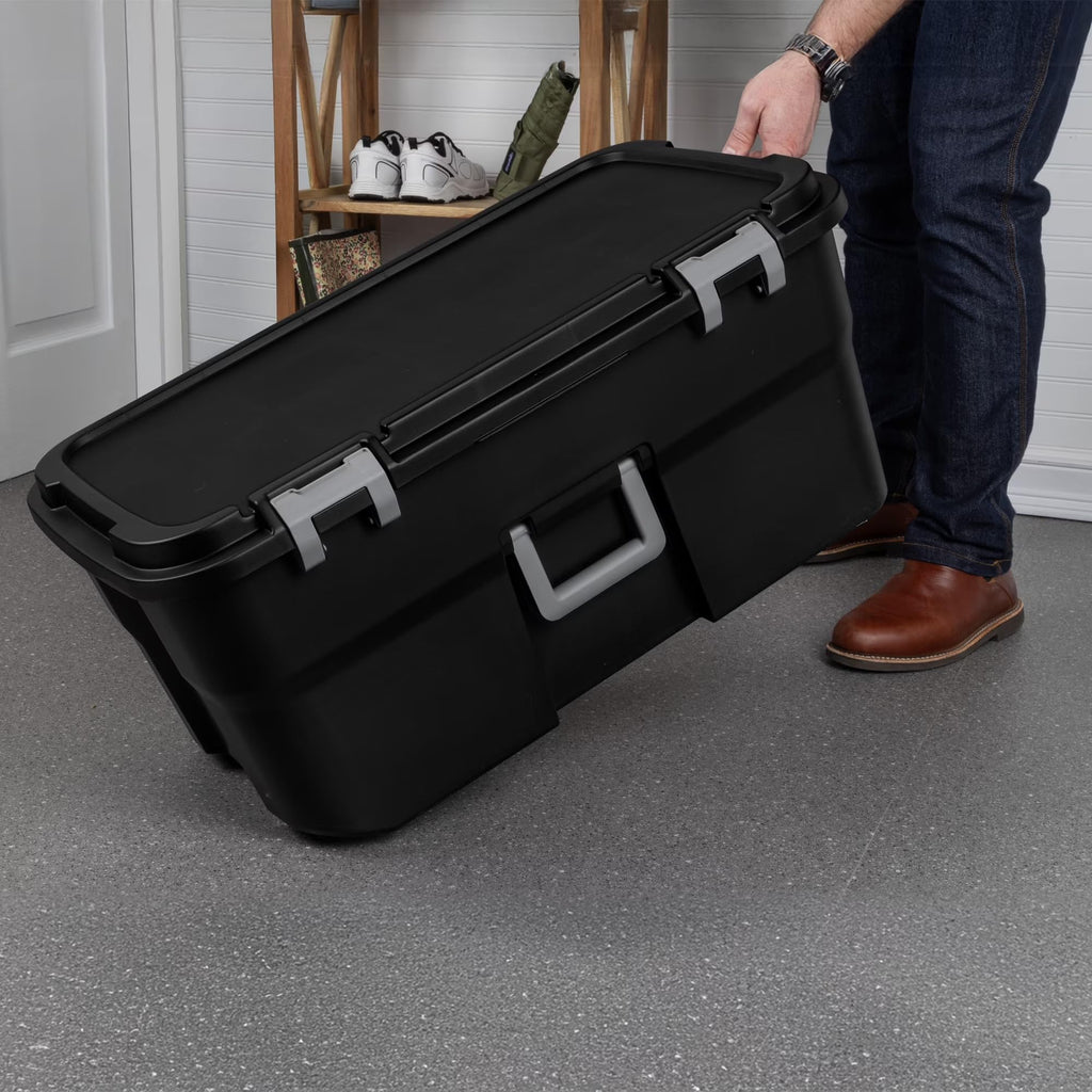 22 Gallon Black Wheeled Plastic Storage Trunk with Lids O7409