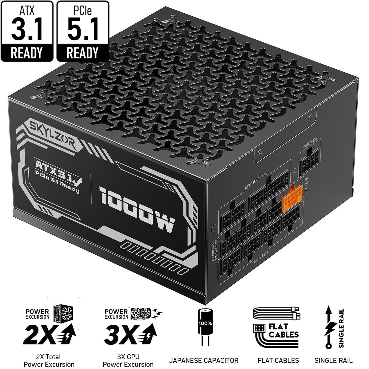 1000W Fully Modular 80+ Gold Certified ATX 3.1 Power Supply X335