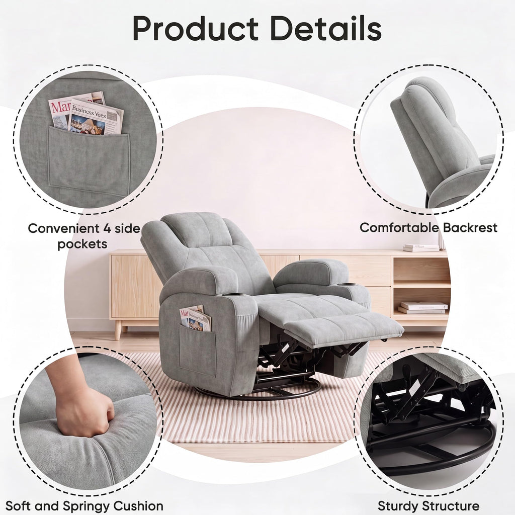360° Swivel Rocker Recliner Chair with Massage H581688