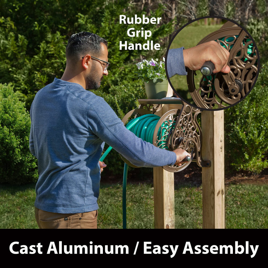 Cast Aluminum Wall Mount Hose Reel, Holds 125-Feet of 5/8-Inch Hose - Bronze N97883