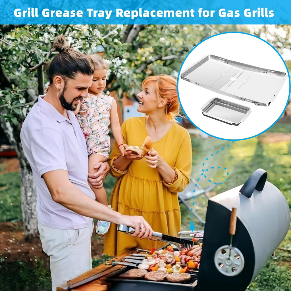 Adjustable Stainless Steel Grill Grease Tray with Catch Pan Y91871