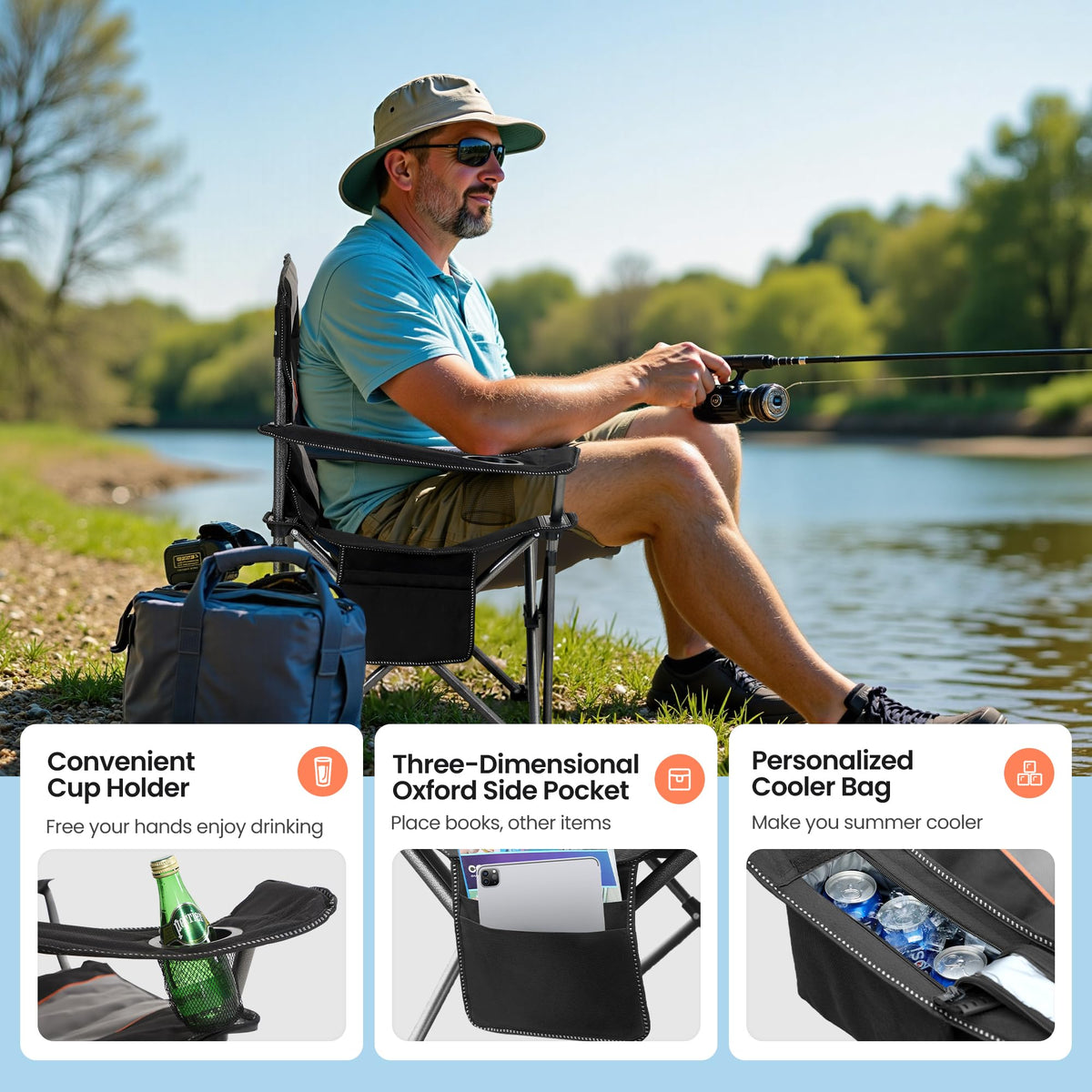 Oversized Folding Camping Chairs 2 Pack Black C618