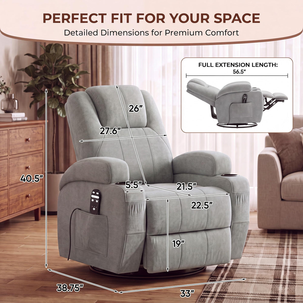 360° Swivel Rocker Recliner Chair with Massage H581688
