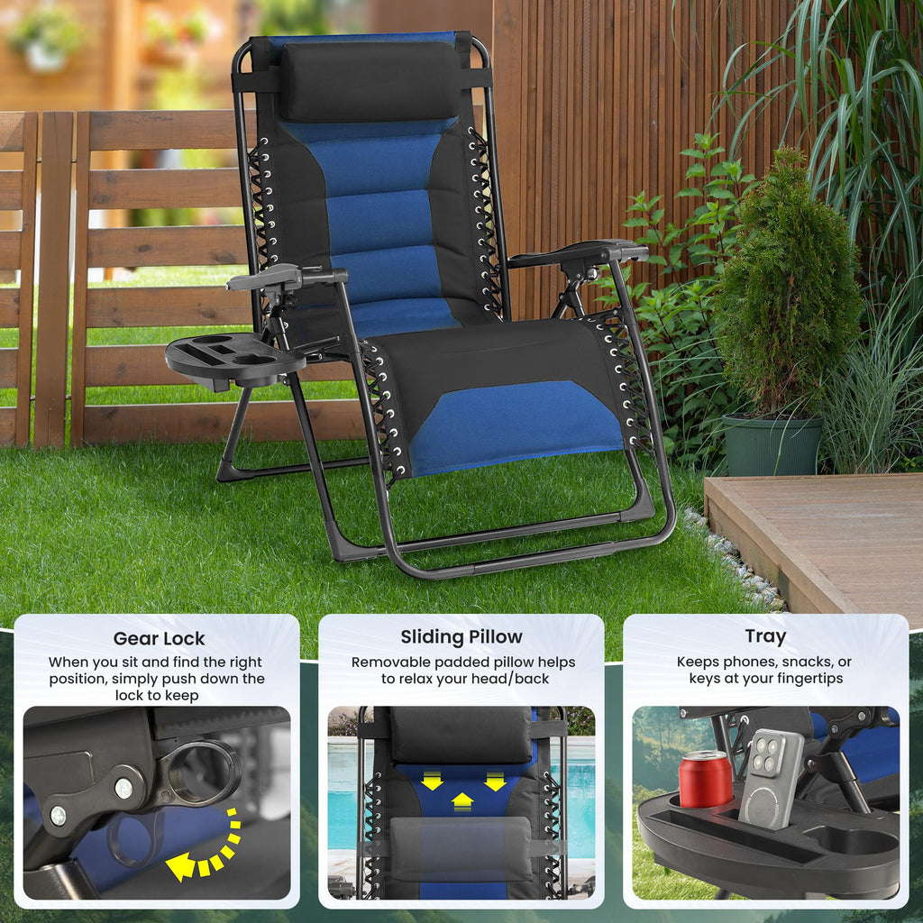 Oversized Zero Gravity Chair 2 Pack Black Blue M3576