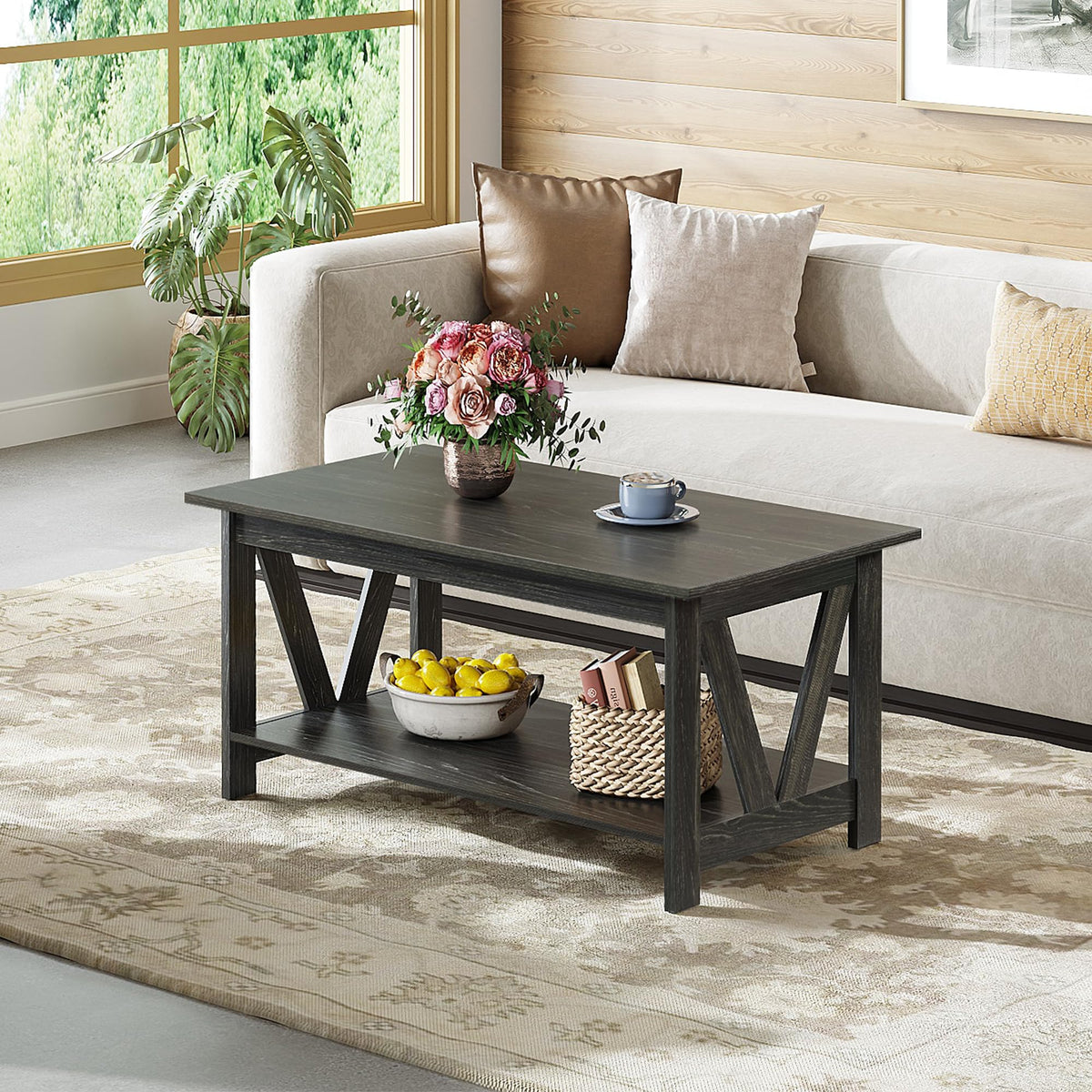 39.4" Wood Storage Coffee Table O7918