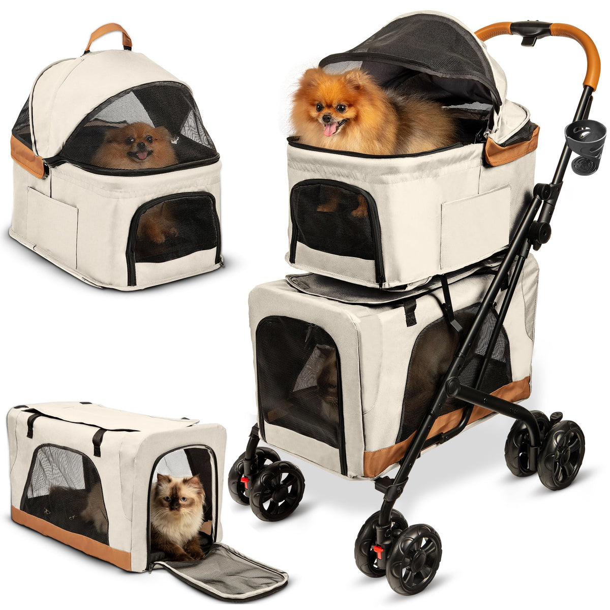 Double Pet Stroller with Detachable Carriers N8333