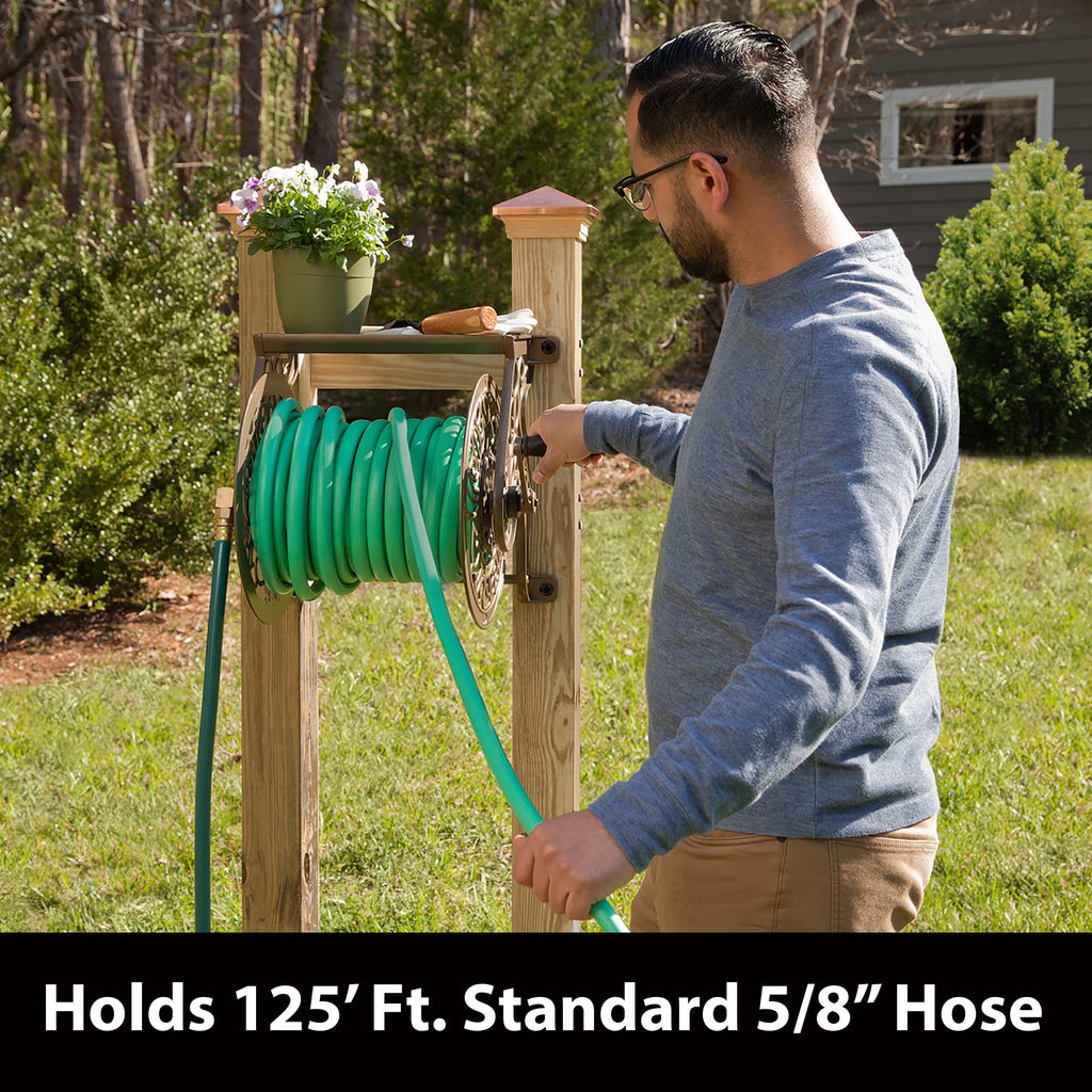 Cast Aluminum Wall Mount Hose Reel, Holds 125-Feet of 5/8-Inch Hose - Bronze N97883