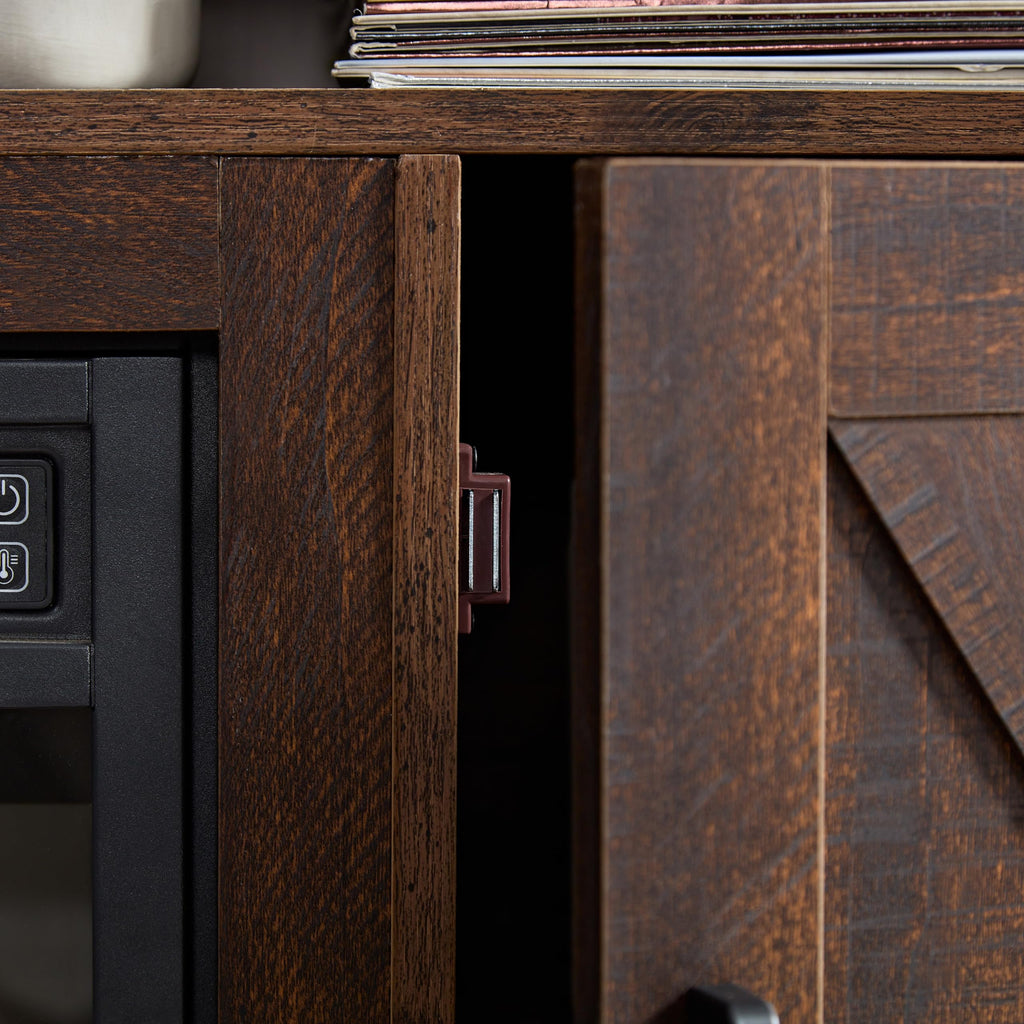 Farmhouse TV Media Stand with 18" Fireplace Insert and Cabinets, Espresso W524308