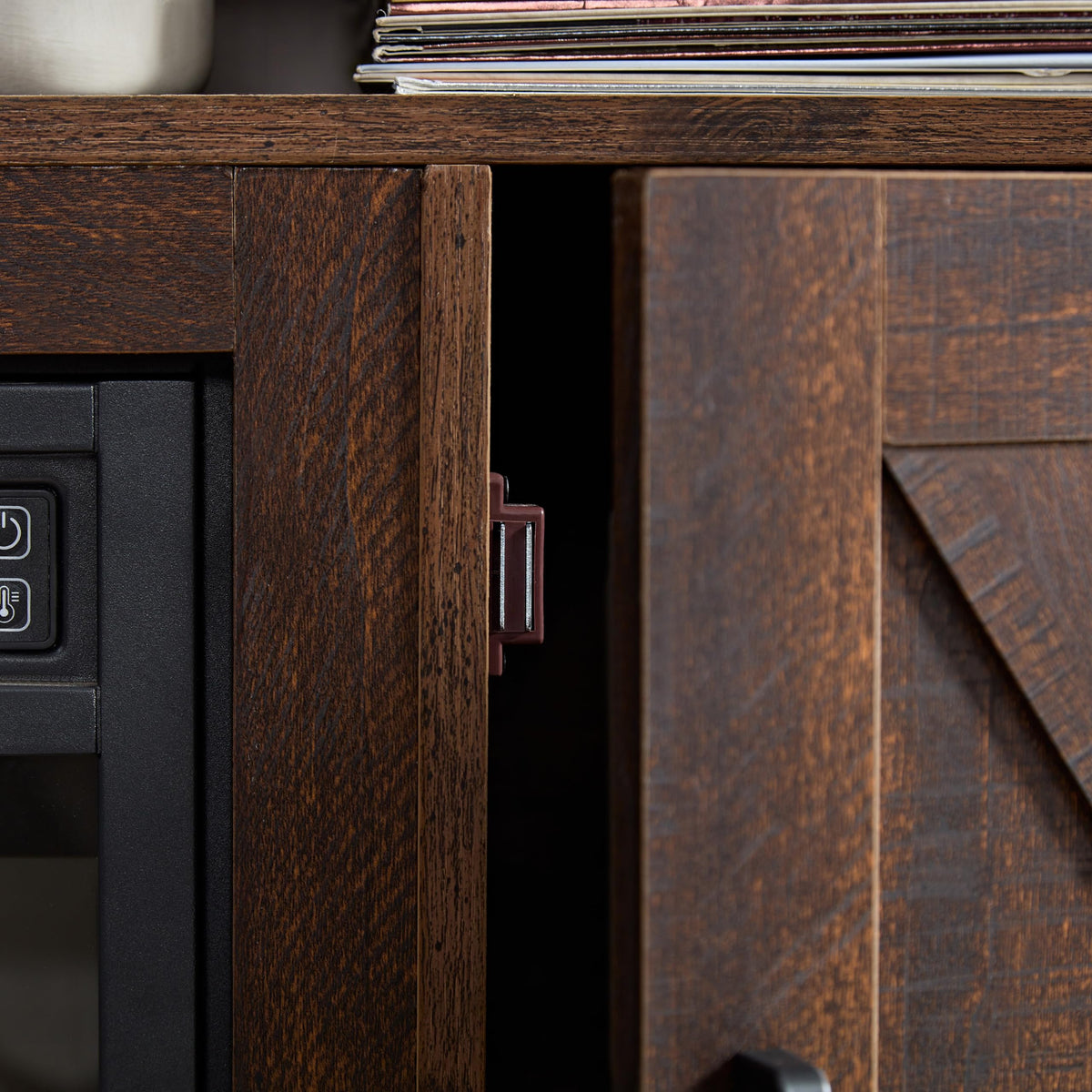 Farmhouse TV Media Stand with 18" Fireplace Insert and Cabinets, Espresso W524308