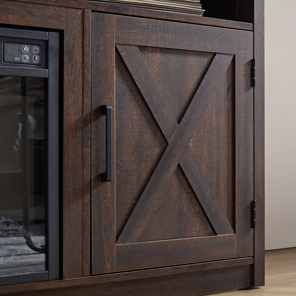 Farmhouse TV Media Stand with 18" Fireplace Insert and Cabinets, Espresso W524308